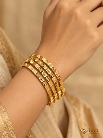 Set Of 4 Gold-Plated Floral & Swastik Design Ethnic Bangles